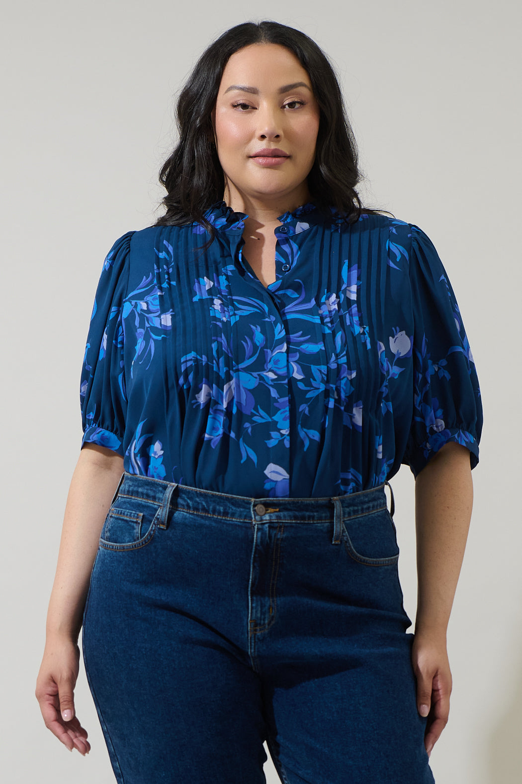 Niva Floral Elysia Pleated Blouse Curve