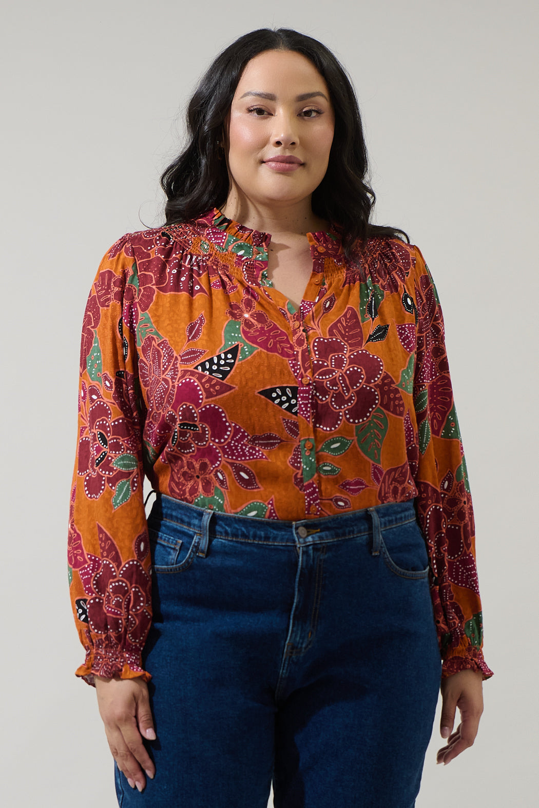 Marven Floral Merlie Button Down Top Curve