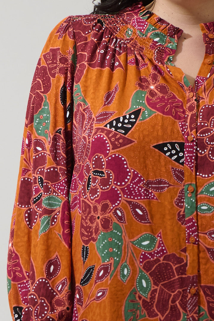 Marven Floral Merlie Button Down Top Curve
