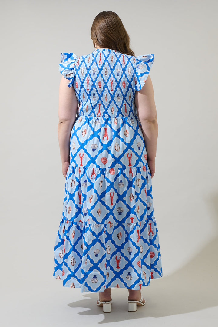 Lobster Bay Sunfire Tiered Midi Dress Curve