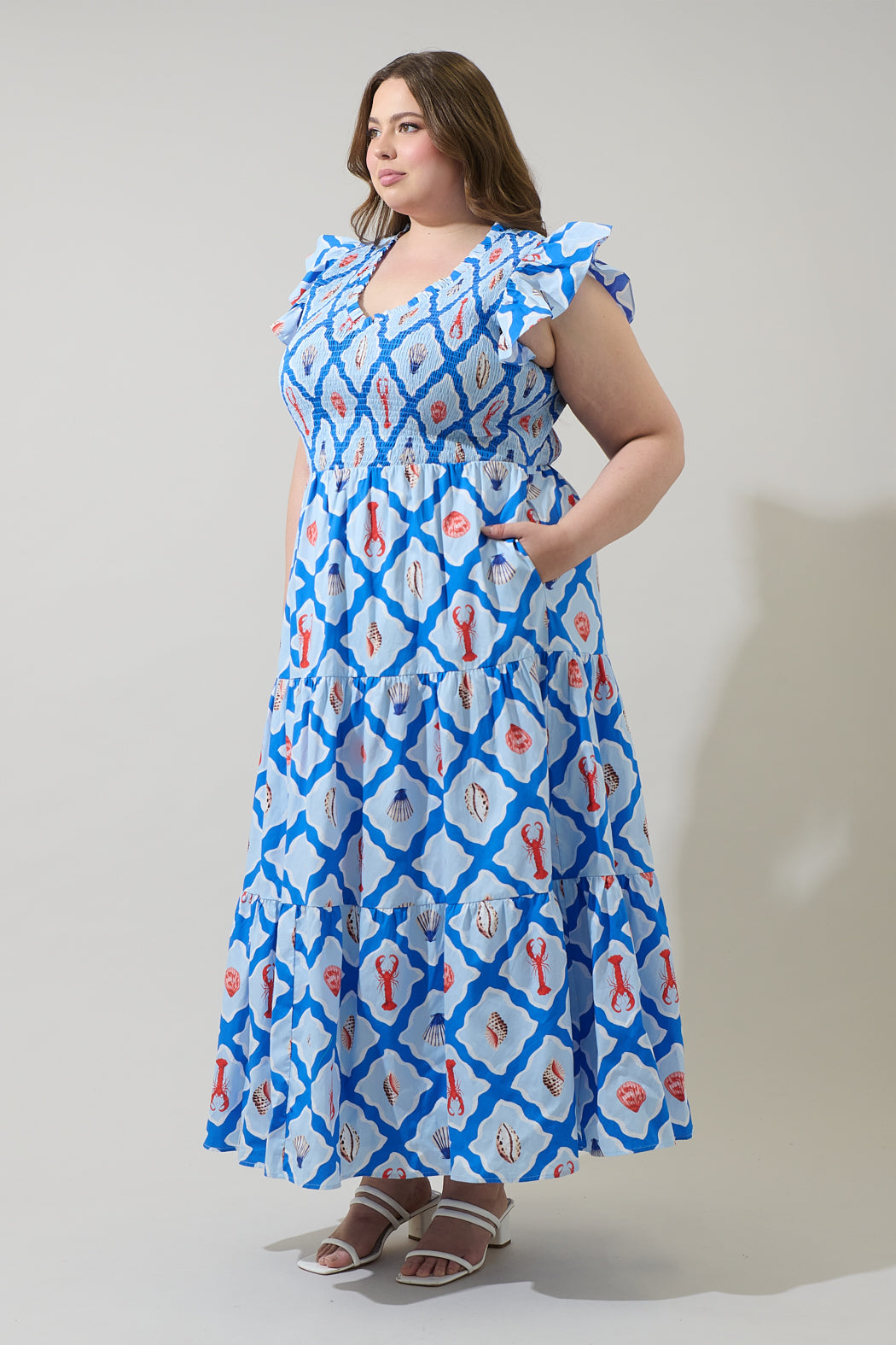 Lobster Bay Sunfire Tiered Midi Dress Curve