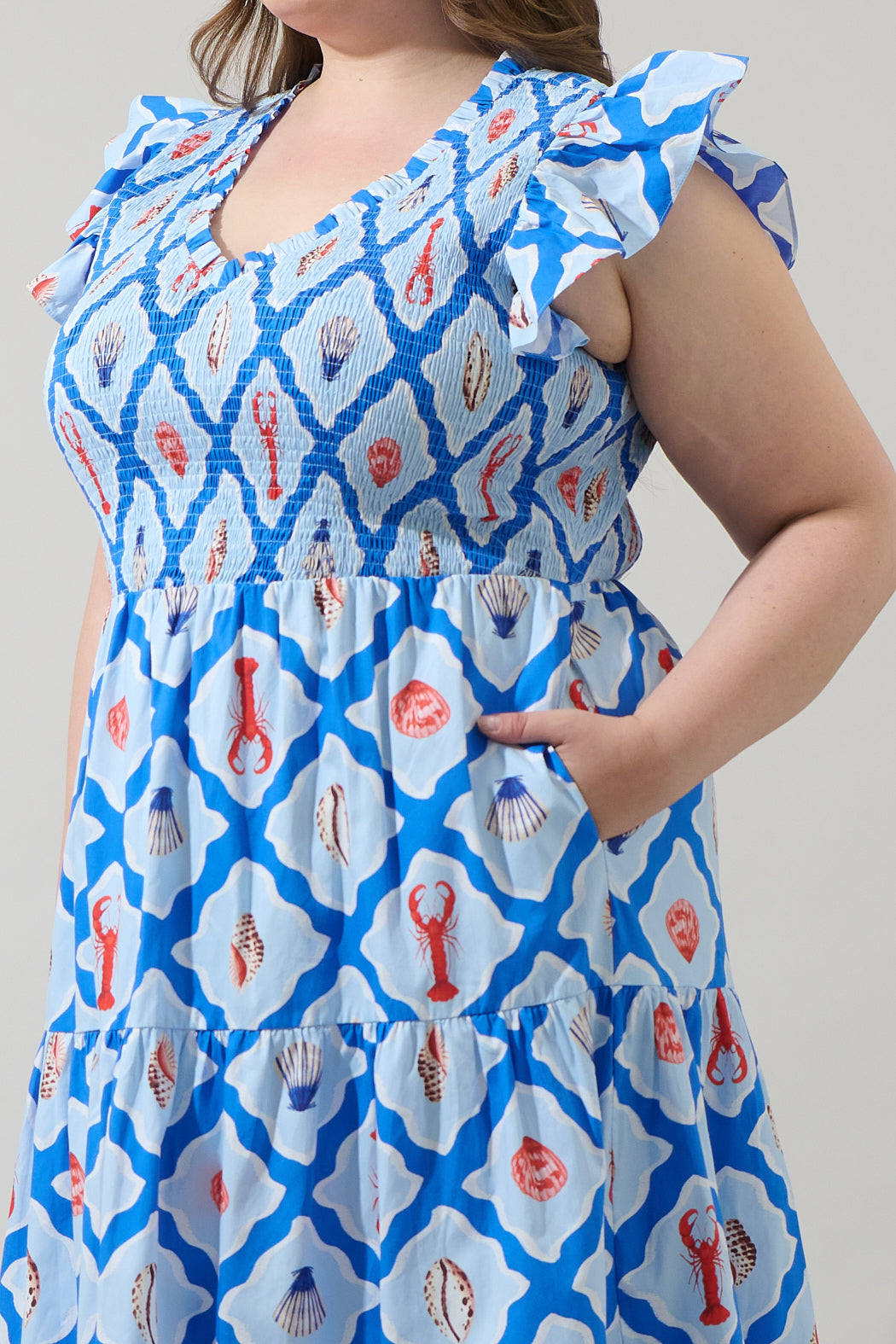 Lobster Bay Sunfire Tiered Midi Dress Curve