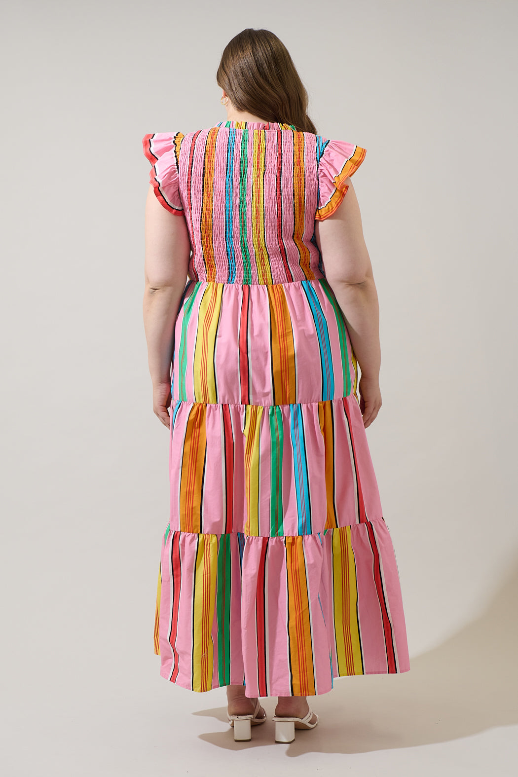 Viya Stripe Sunfire Tiered Midi Dress Curve