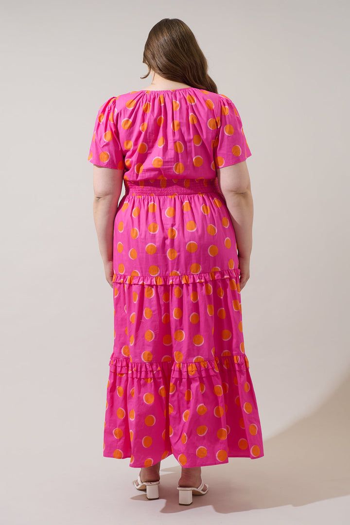 Rosy Polka Dot Palmer Poplin Tiered Maxi Dress Curve
