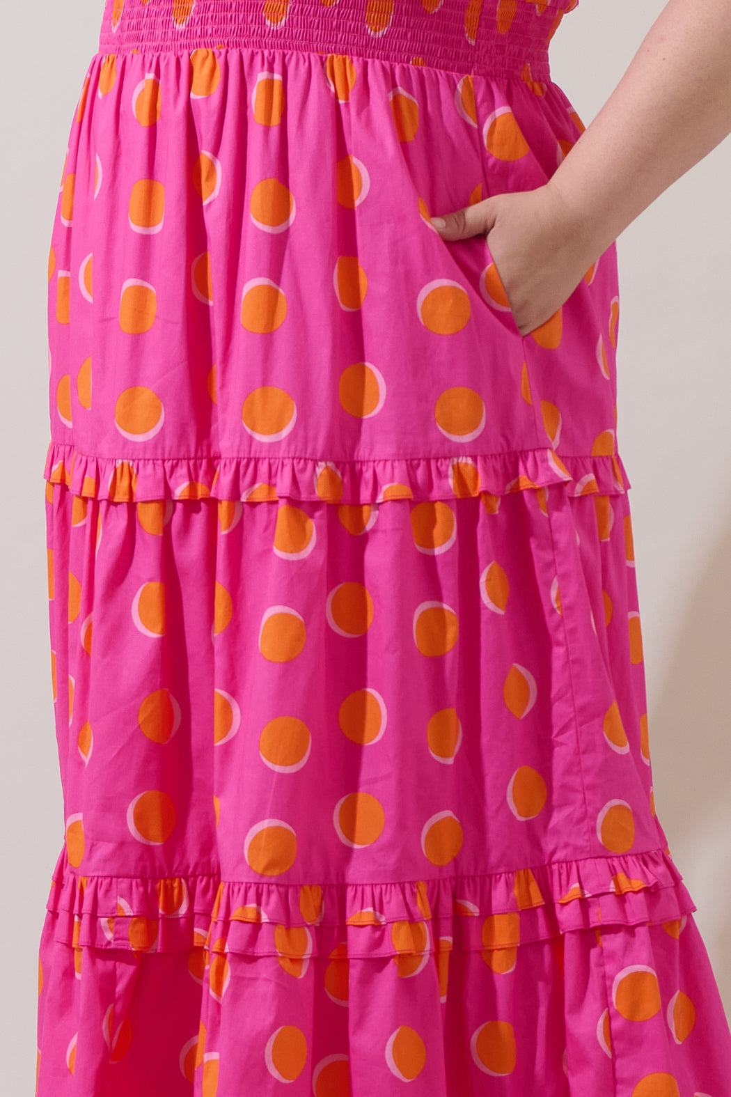 Rosy Polka Dot Palmer Poplin Tiered Maxi Dress Curve