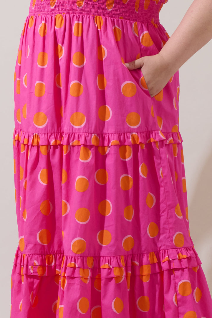 Rosy Polka Dot Palmer Poplin Tiered Maxi Dress Curve