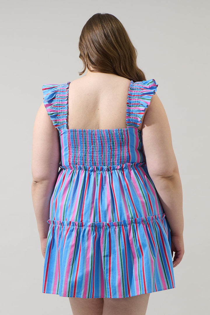 Jaimie Stripes Ruffle Tiered Mini Dress Curve