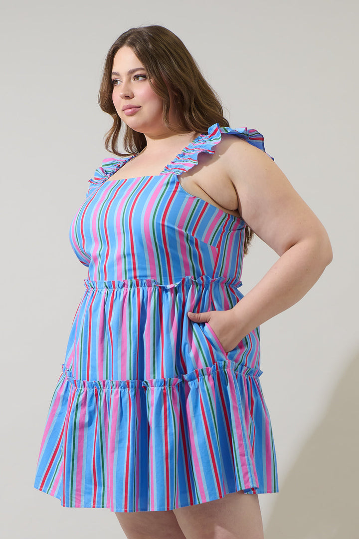 Jaimie Stripes Ruffle Tiered Mini Dress Curve