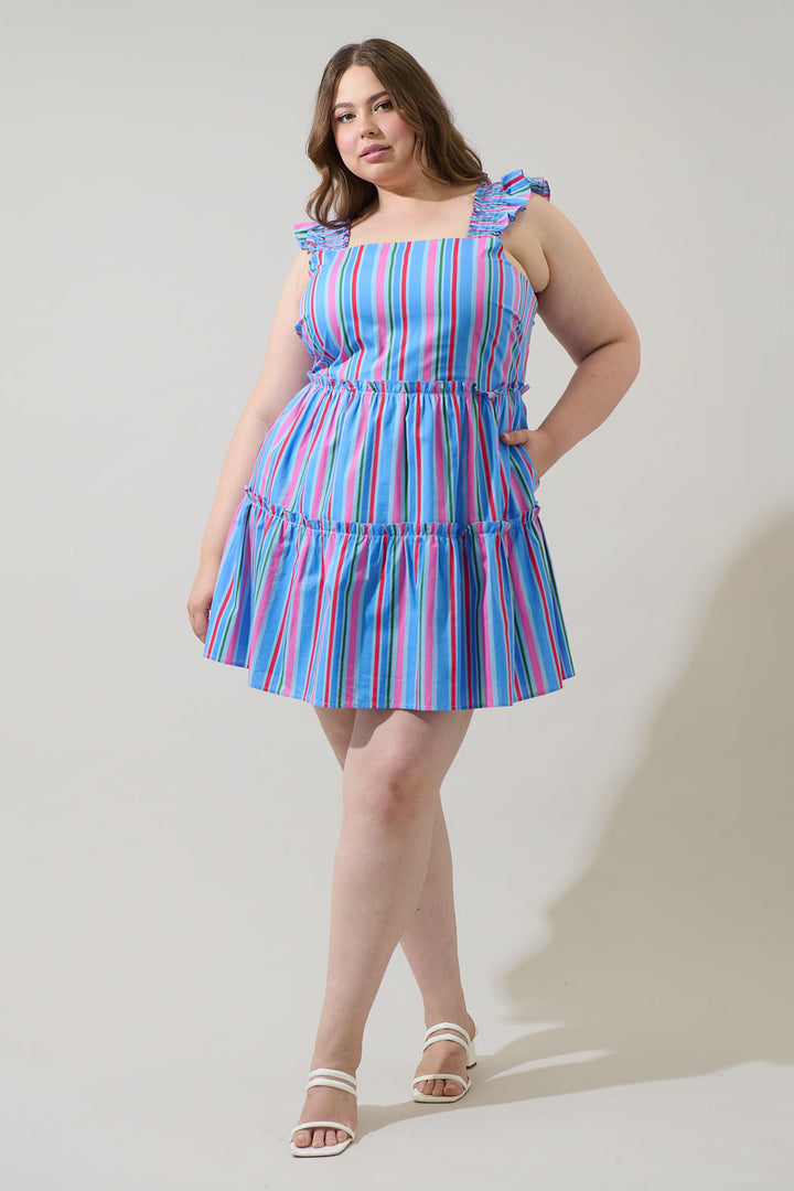 Jaimie Stripes Ruffle Tiered Mini Dress Curve