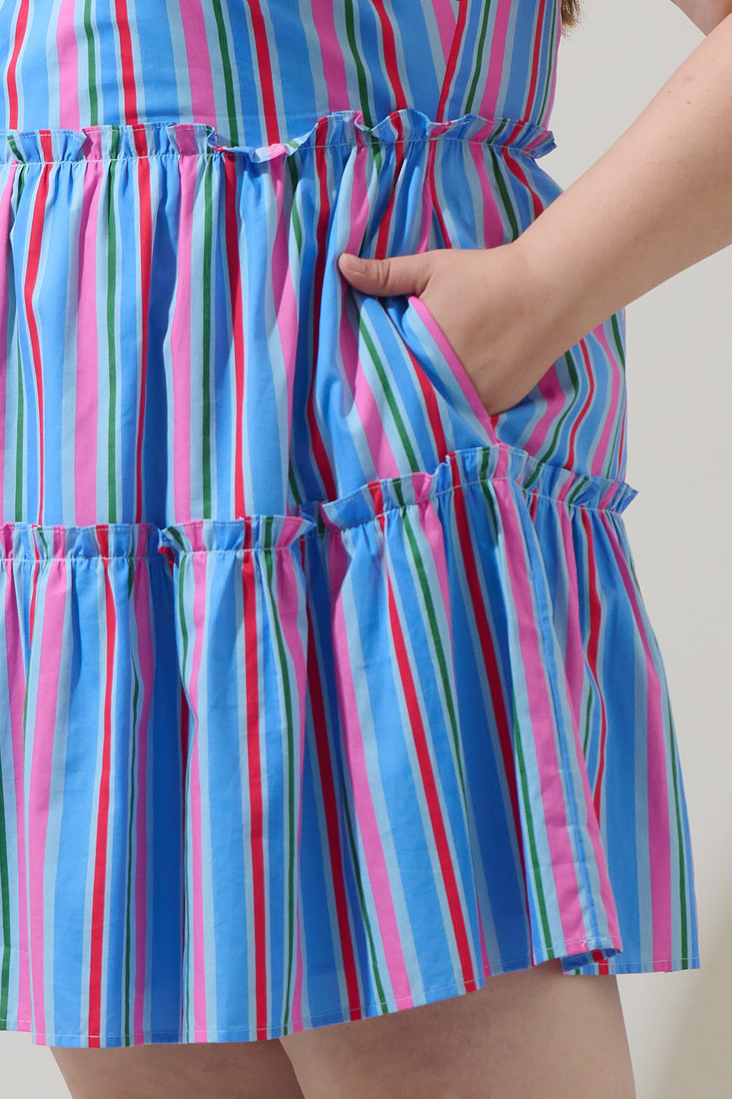 Jaimie Stripes Ruffle Tiered Mini Dress Curve