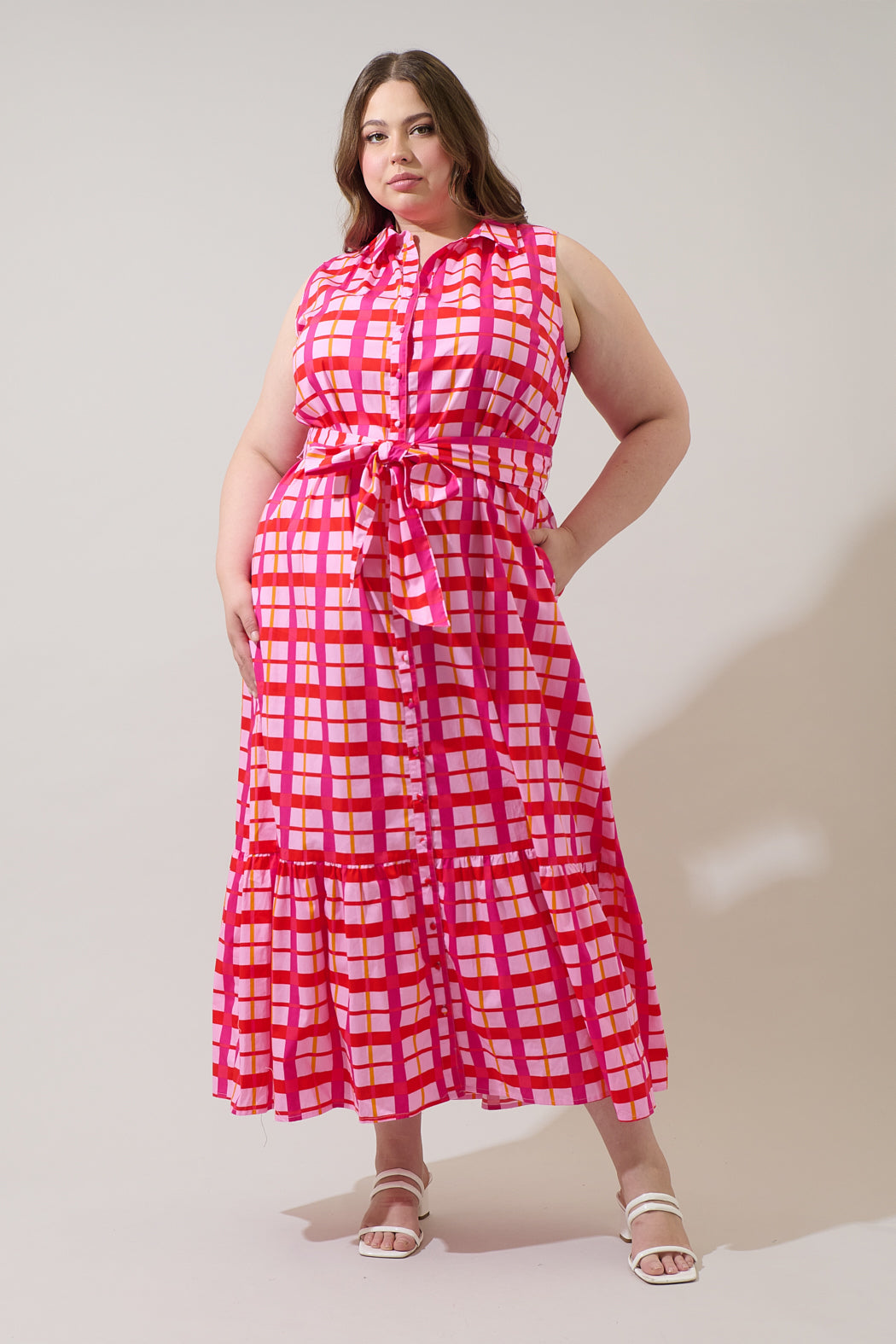Darvy Checker Cileah Collared Maxi Dress Curve