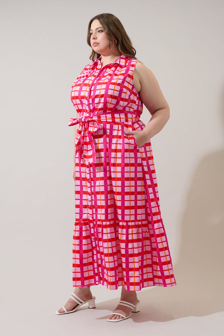 Darvy Checker Cileah Collared Maxi Dress Curve