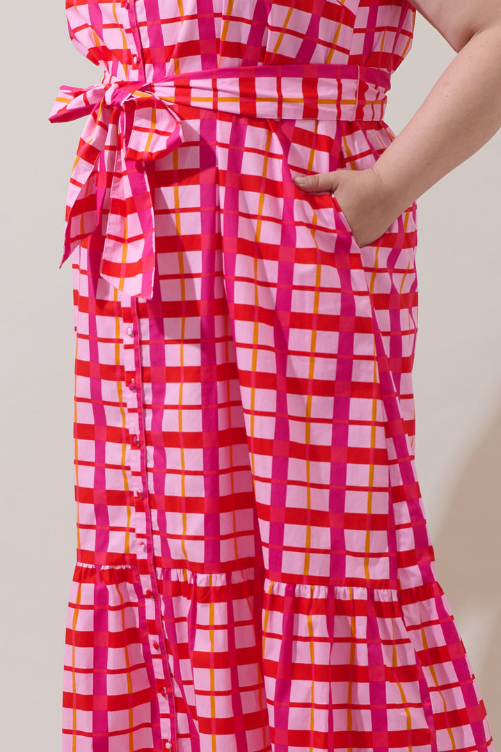 Darvy Checker Cileah Collared Maxi Dress Curve