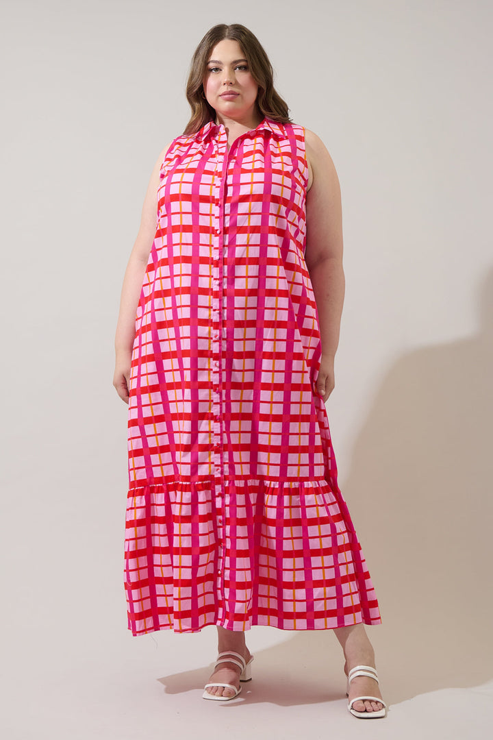 Darvy Checker Cileah Collared Maxi Dress Curve