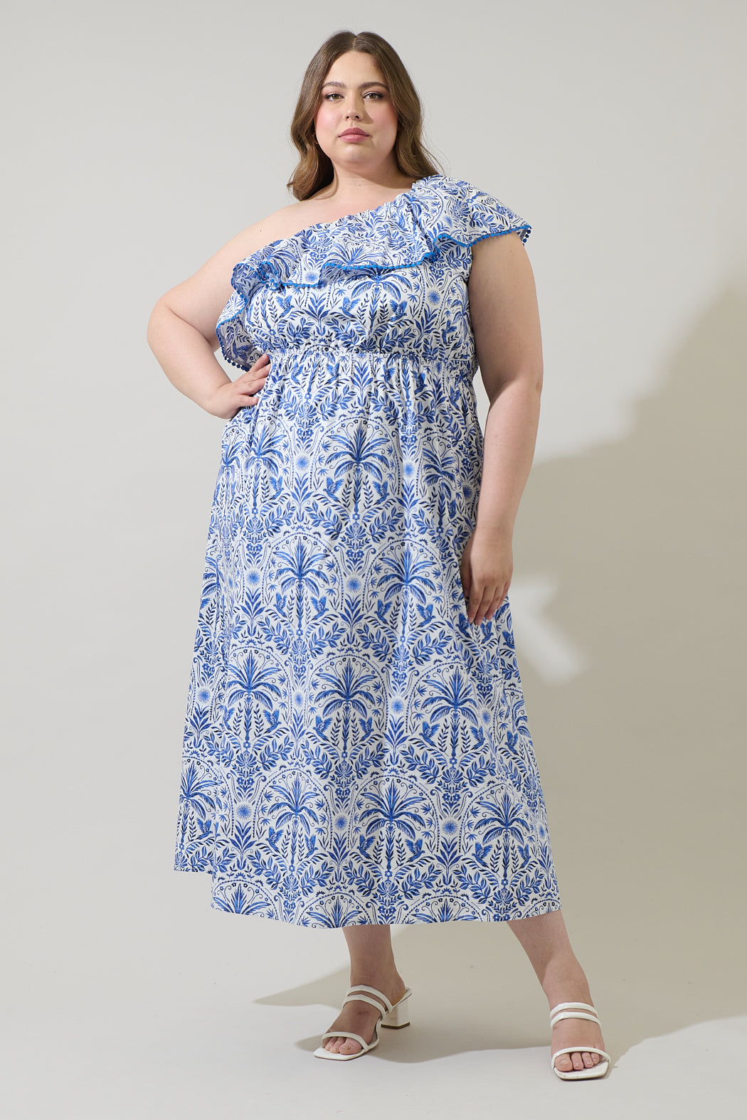 Romina Tropical Suraya One Shoulder Midi Dress Curve