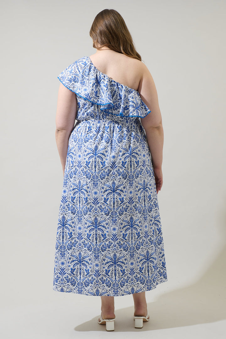 Romina Tropical Suraya One Shoulder Midi Dress Curve