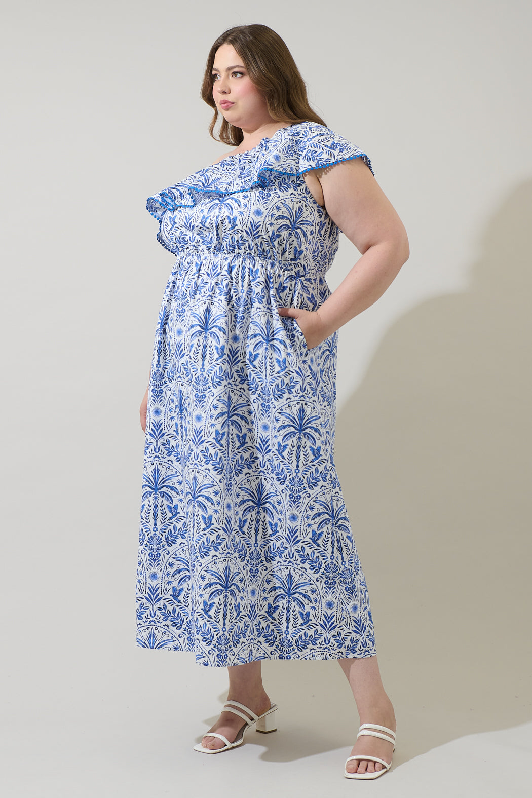 Romina Tropical Suraya One Shoulder Midi Dress Curve
