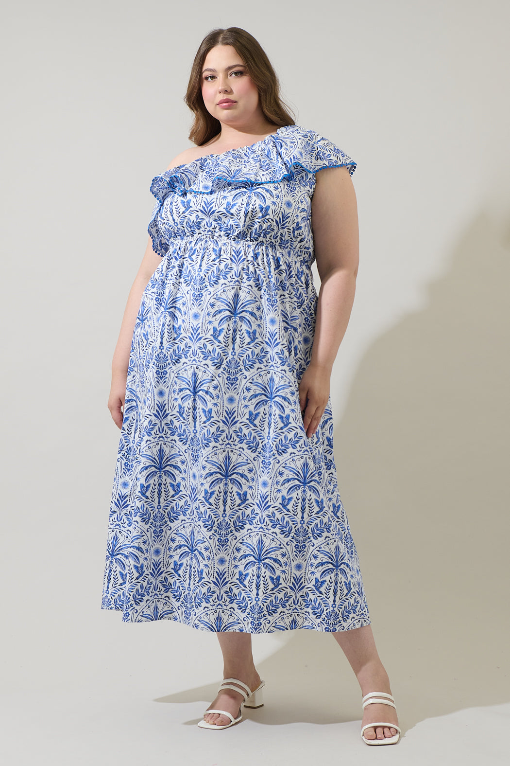 Romina Tropical Suraya One Shoulder Midi Dress Curve