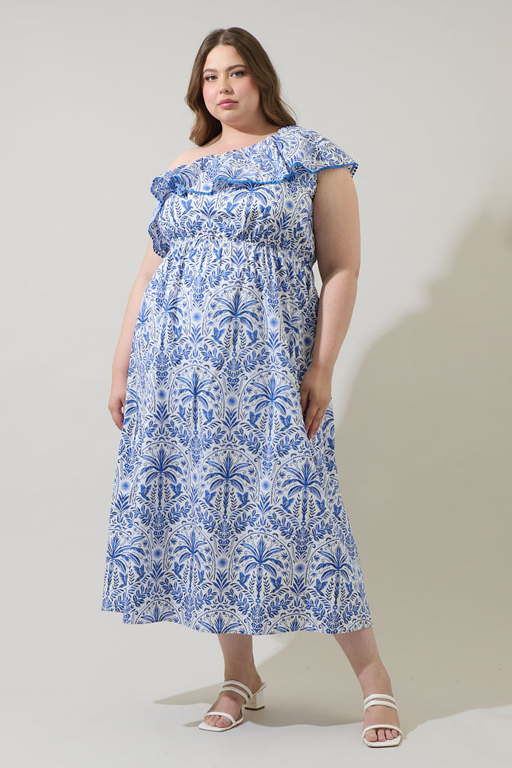 Romina Tropical Suraya One Shoulder Midi Dress Curve