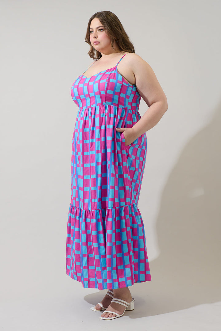 Marvy Checker Cabana Flowy Maxi Dress Curve