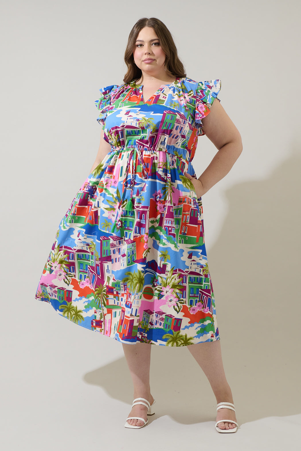 Rumi Town Tiarna Ruffle Midi Dress Curve