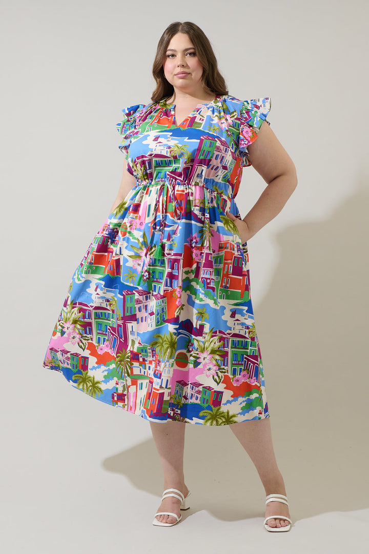 Rumi Town Tiarna Ruffle Midi Dress Curve