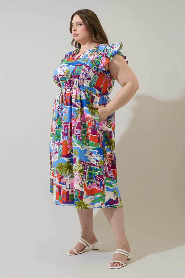 Rumi Town Tiarna Ruffle Midi Dress Curve