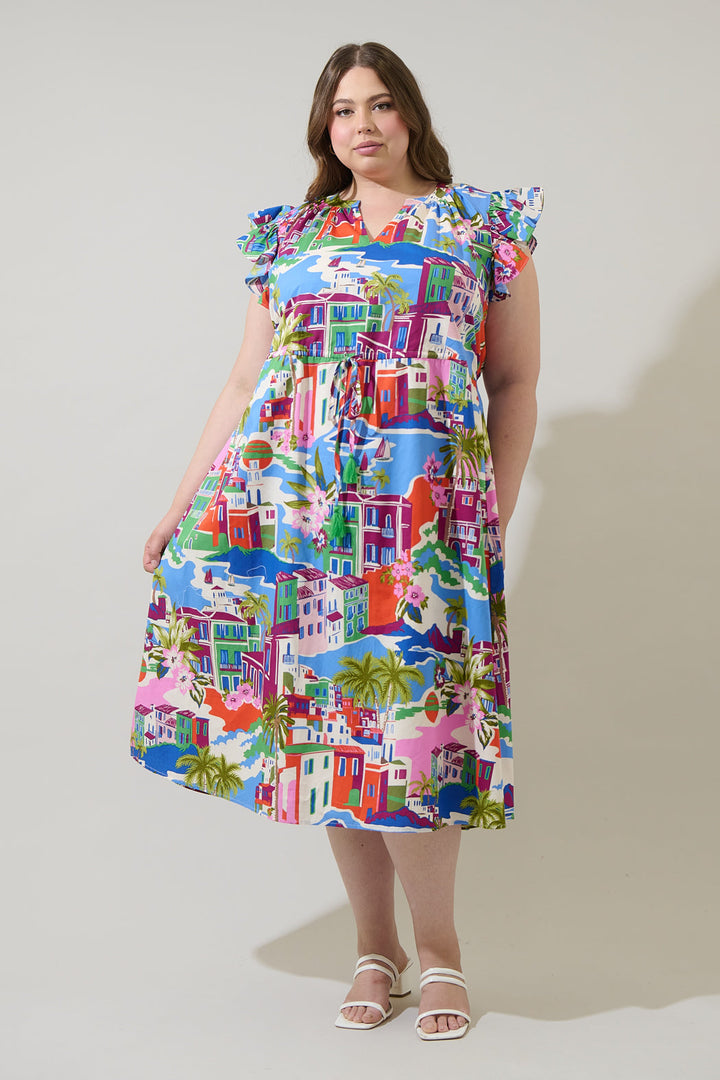 Rumi Town Tiarna Ruffle Midi Dress Curve