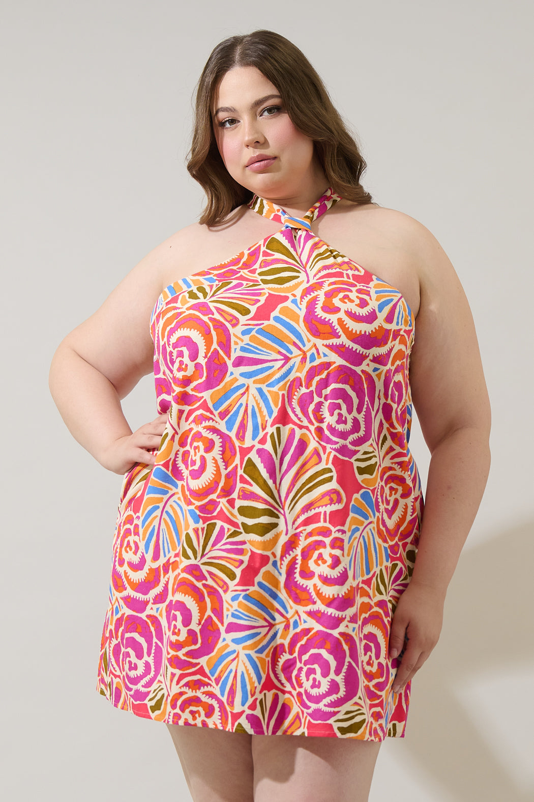 Nomi Floral Amory Halter Mini Dress Curve
