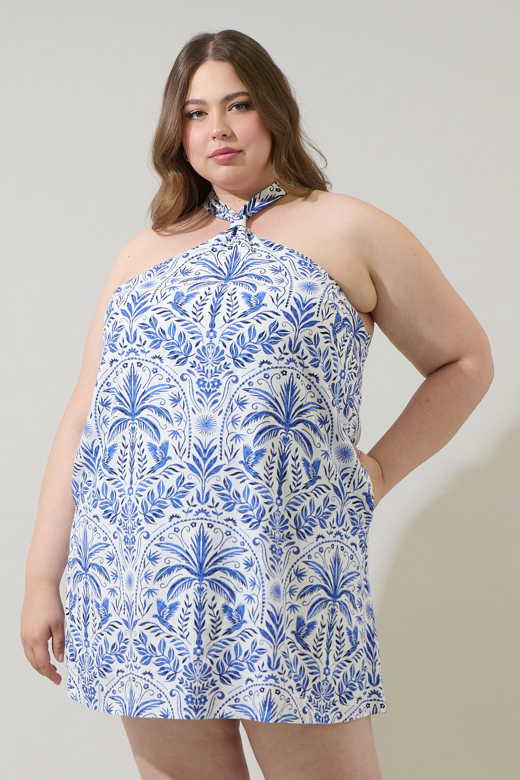 Romina Tropical Amory Halter Mini Dress Curve