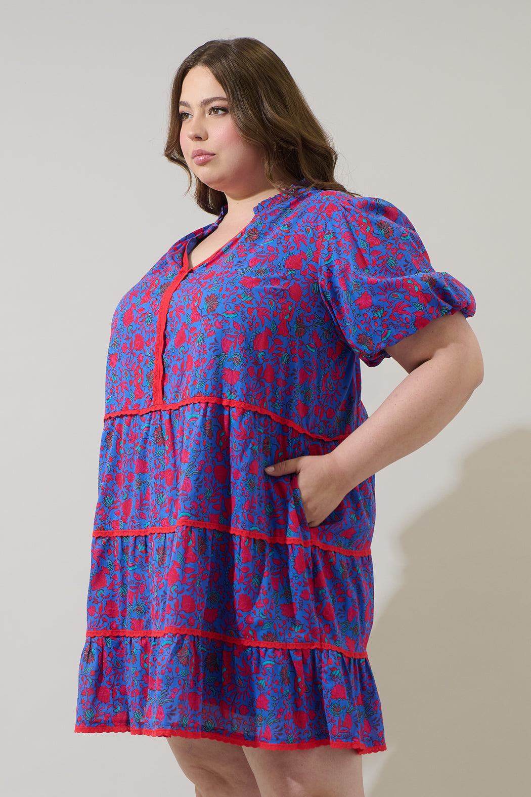 Tanya Floral Korra Tiered Mini Dress Curve