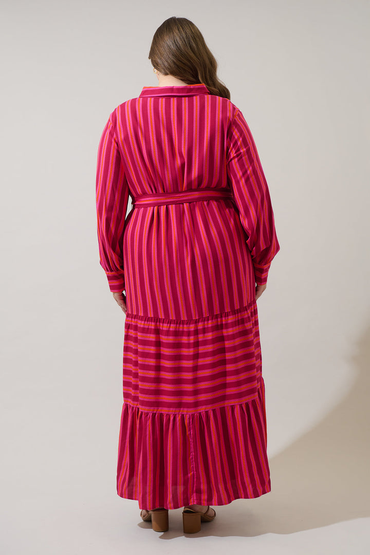 Clarisa Stripes Sofia Button Down Maxi Dress Curve