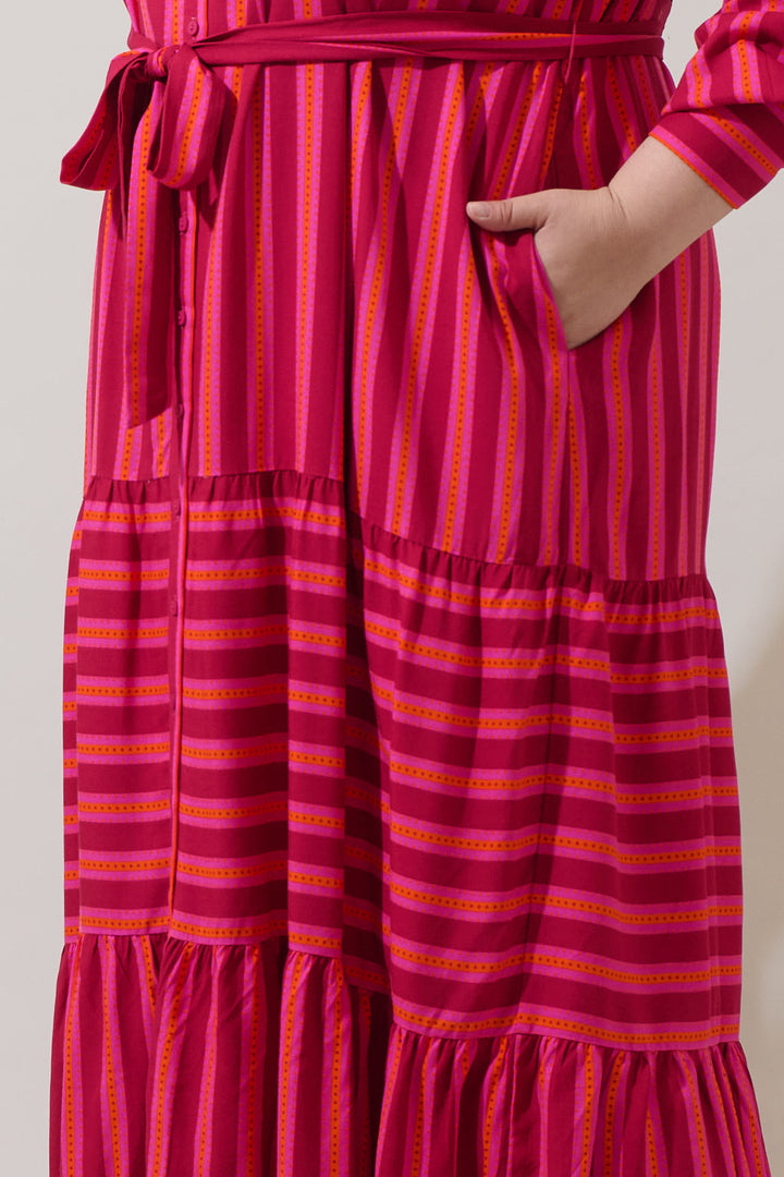 Clarisa Stripes Sofia Button Down Maxi Dress Curve