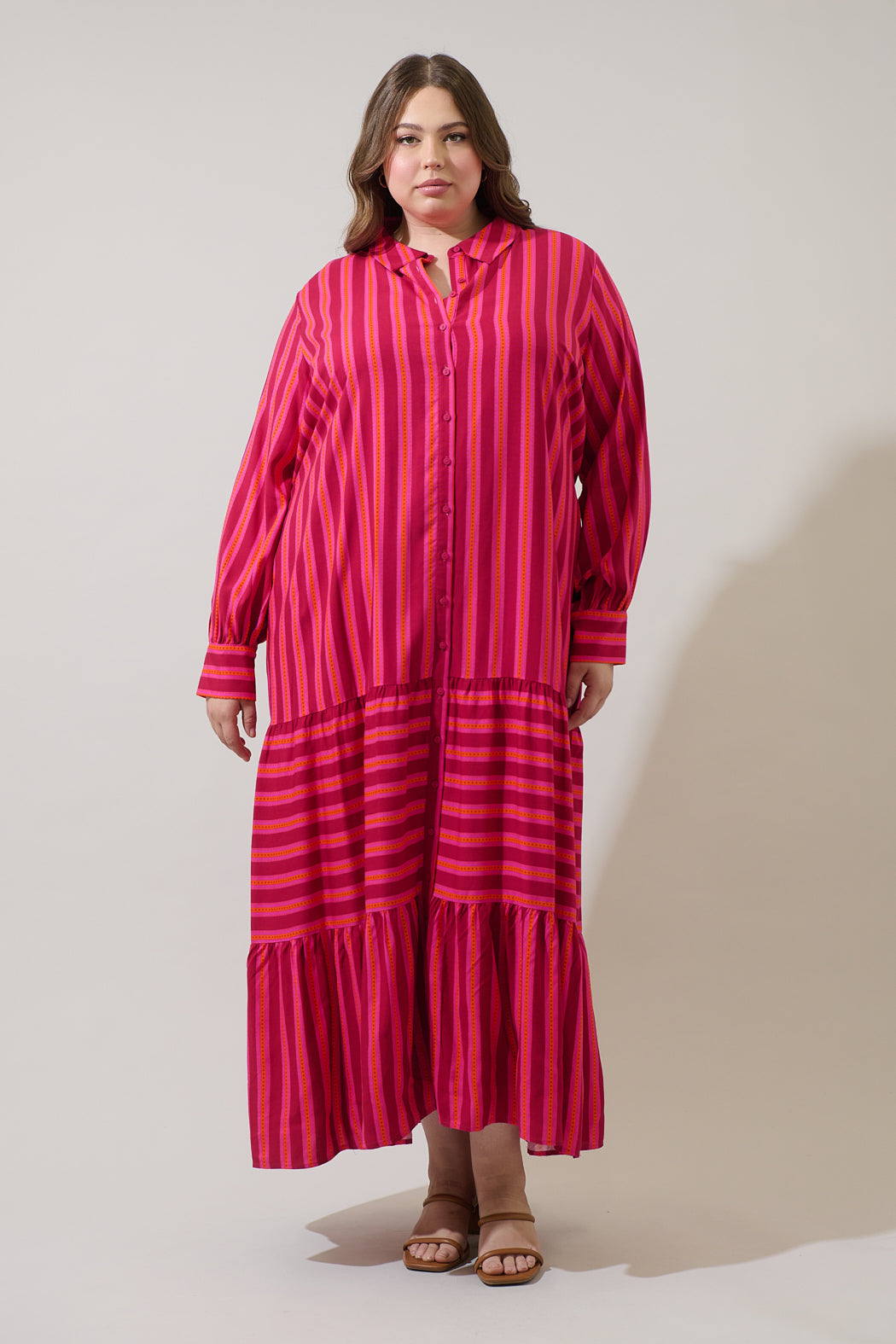 Clarisa Stripes Sofia Button Down Maxi Dress Curve