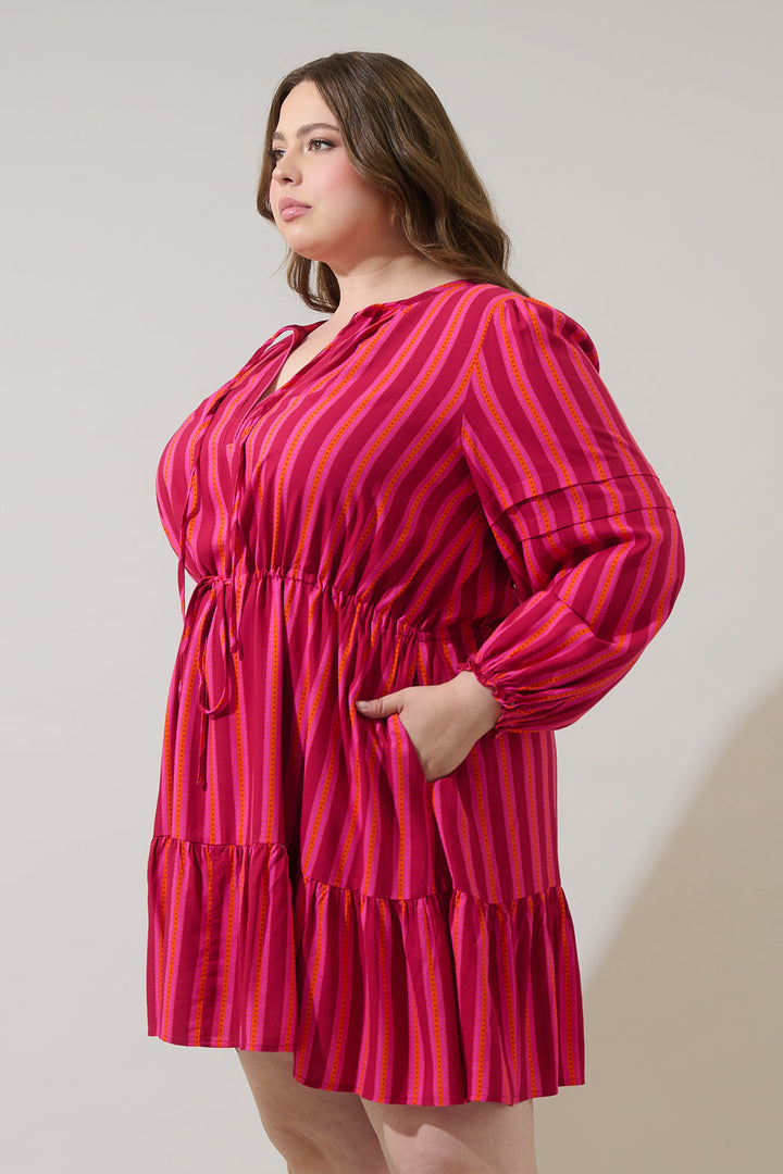 Clarisa Stripes Lomie Drawstring Mini Dress Curve