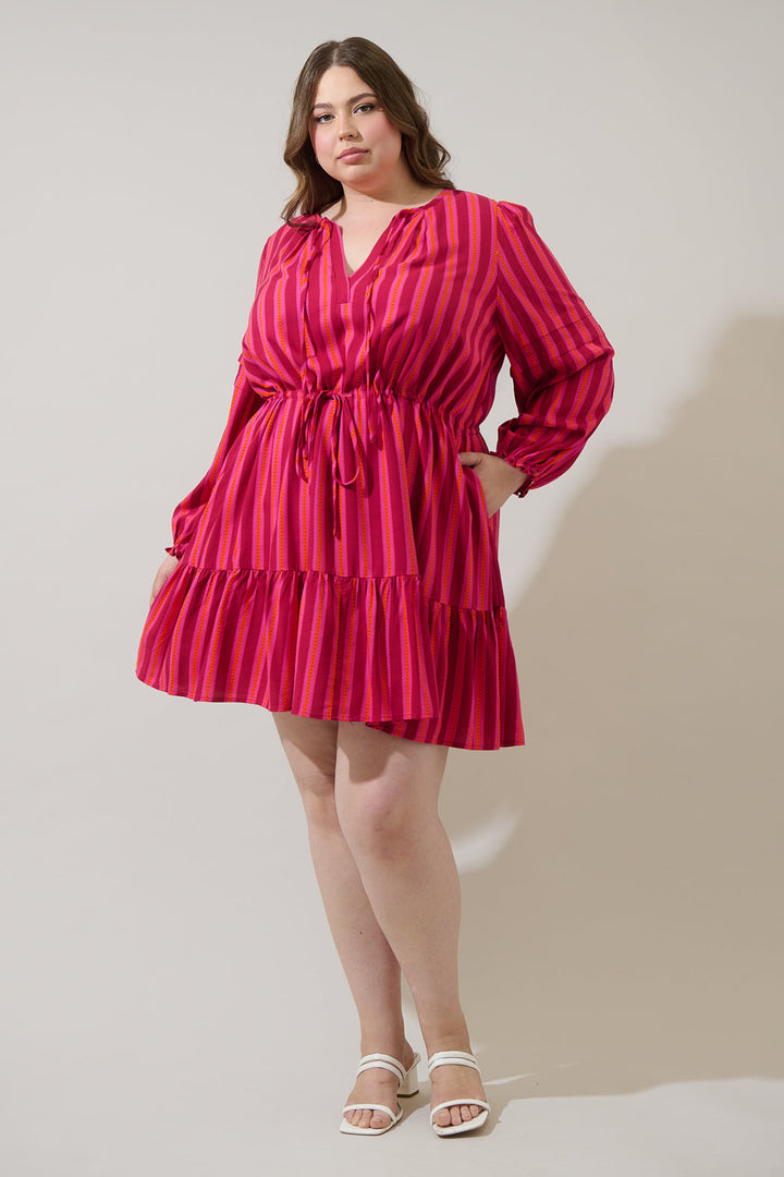 Clarisa Stripes Lomie Drawstring Mini Dress Curve