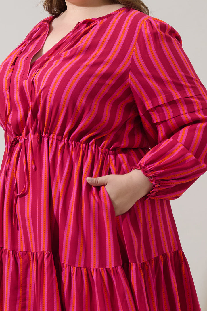 Clarisa Stripes Lomie Drawstring Mini Dress Curve