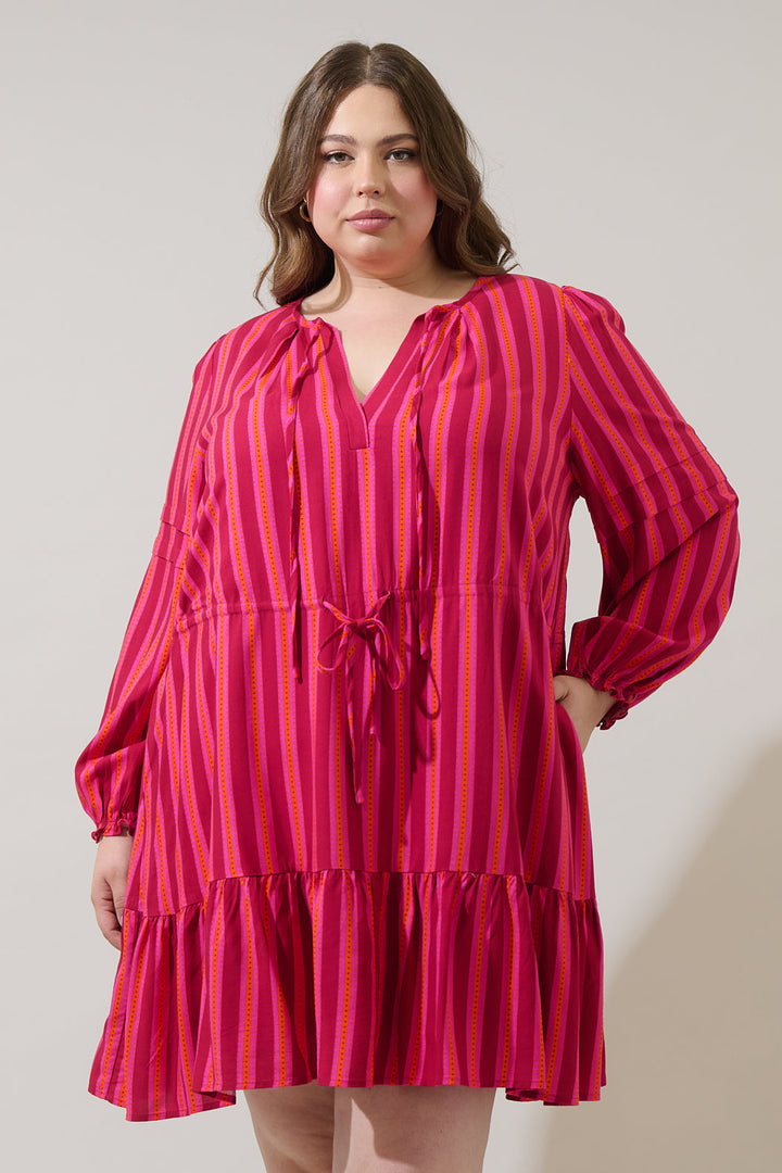 Clarisa Stripes Lomie Drawstring Mini Dress Curve