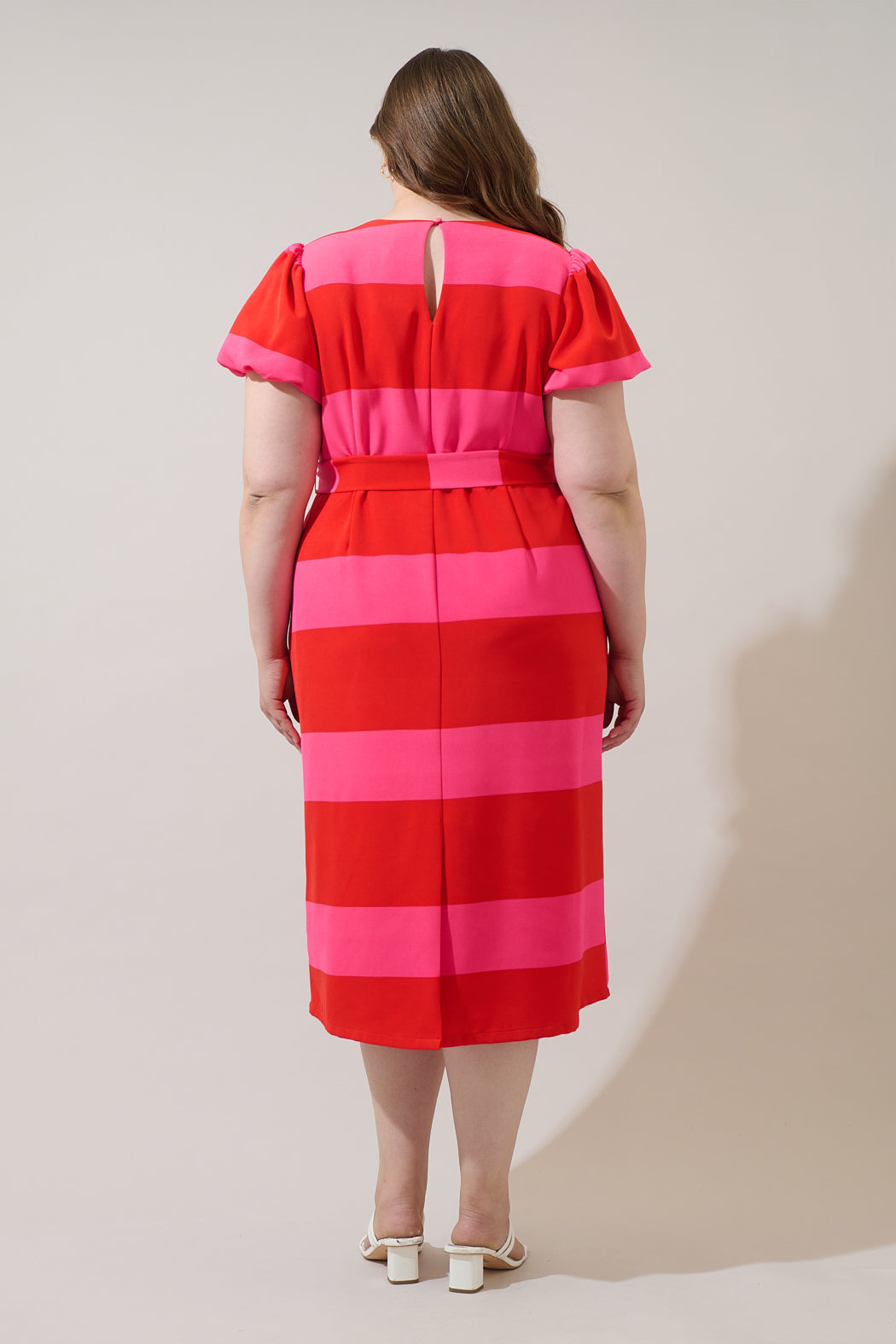 Lolli Stripe Senidy Puff Sleeve Midi Dress Curve