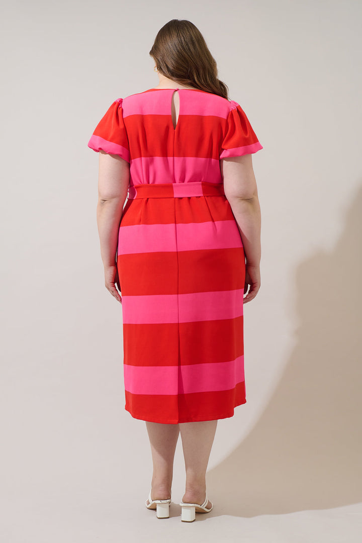 Lolli Stripe Senidy Puff Sleeve Midi Dress Curve