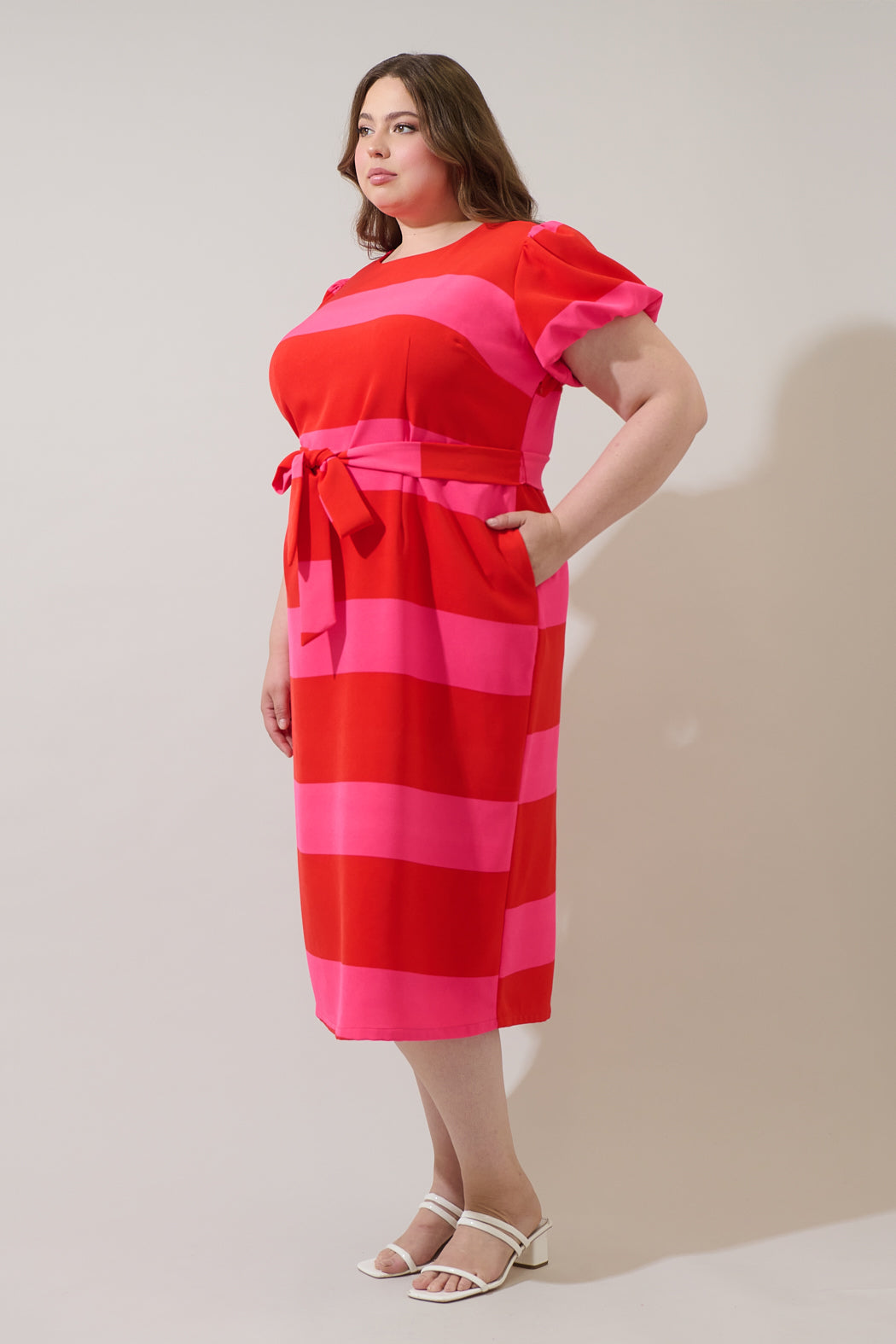 Lolli Stripe Senidy Puff Sleeve Midi Dress Curve