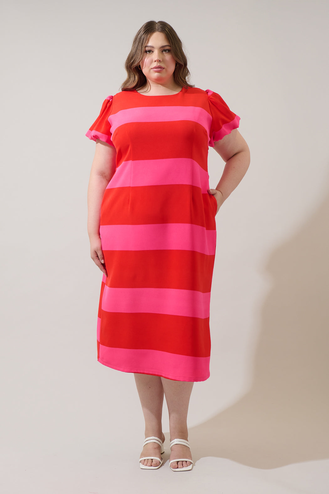 Lolli Stripe Senidy Puff Sleeve Midi Dress Curve