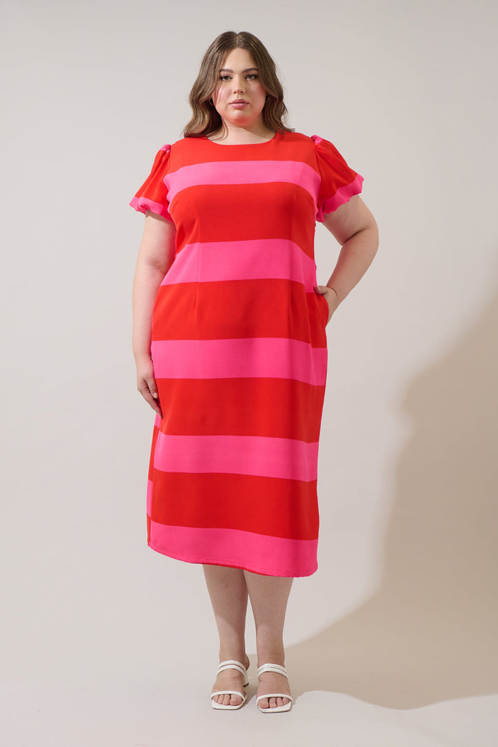 Lolli Stripe Senidy Puff Sleeve Midi Dress Curve
