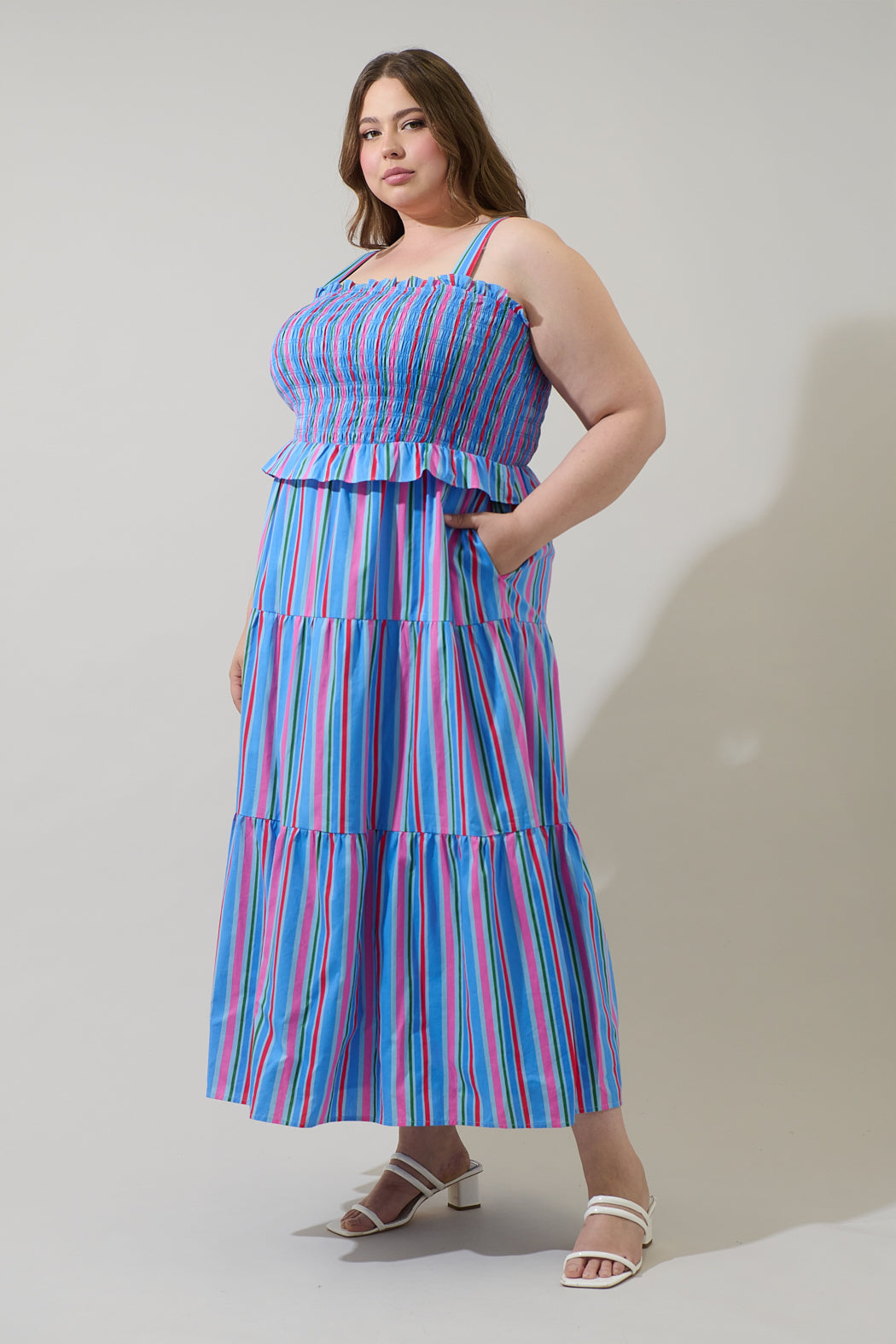 Jaimie Stripes Lindsy Smocked Maxi Dress Curve
