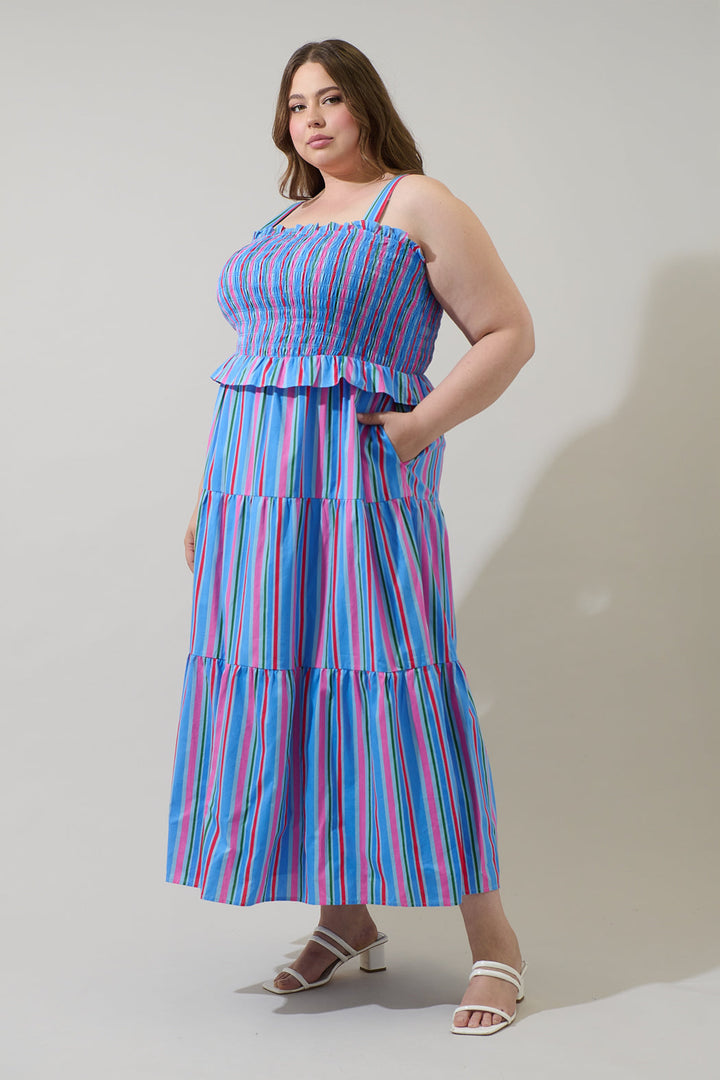 Jaimie Stripes Lindsy Smocked Maxi Dress Curve