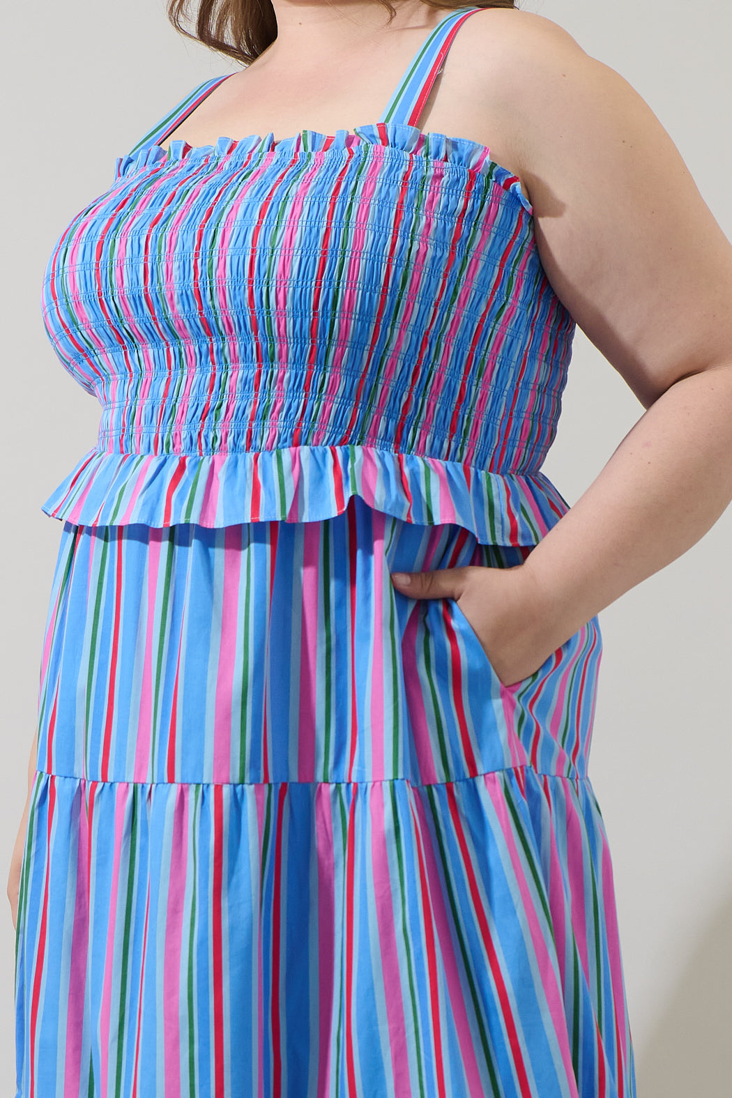 Jaimie Stripes Lindsy Smocked Maxi Dress Curve