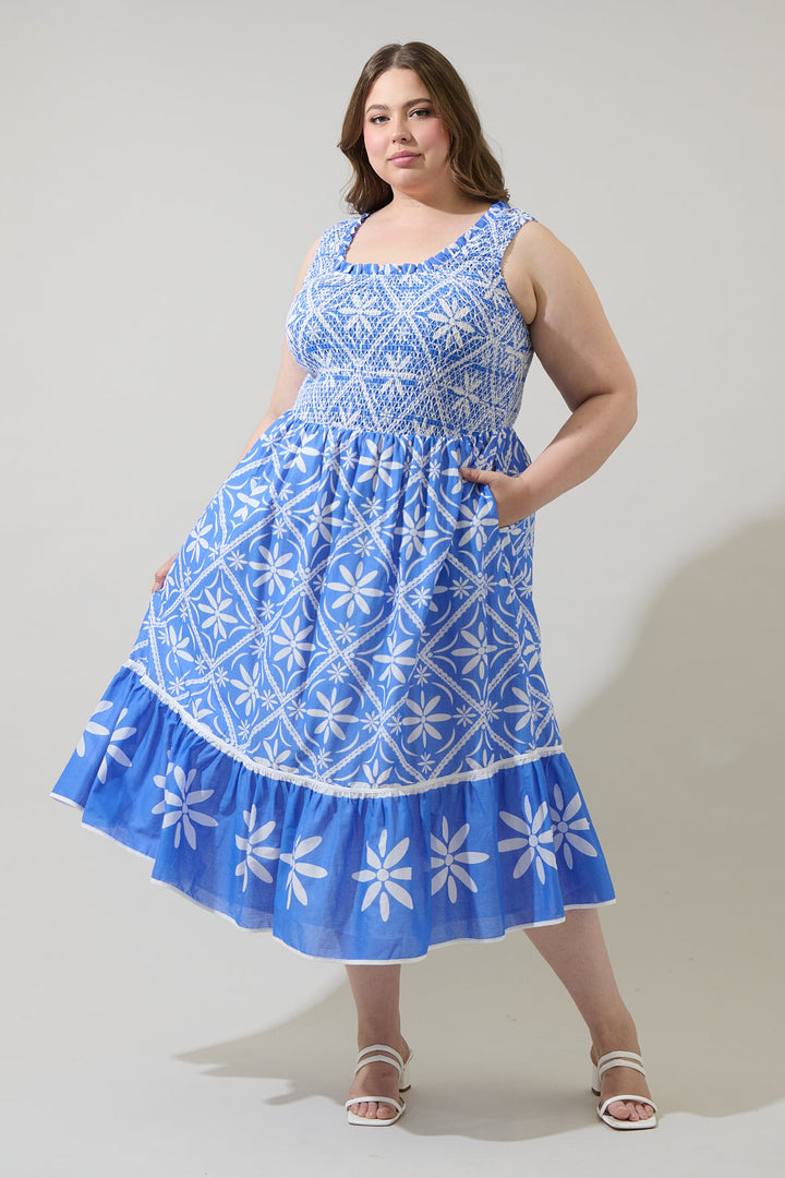 Alexie Floral Jessy Smocked Midi Dress Curve