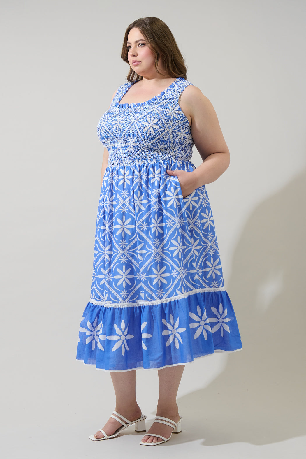 Alexie Floral Jessy Smocked Midi Dress Curve