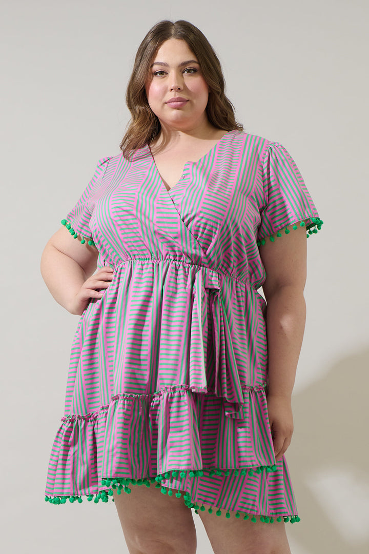Valda Striped Fredrie Wrap Mini Dress Curve