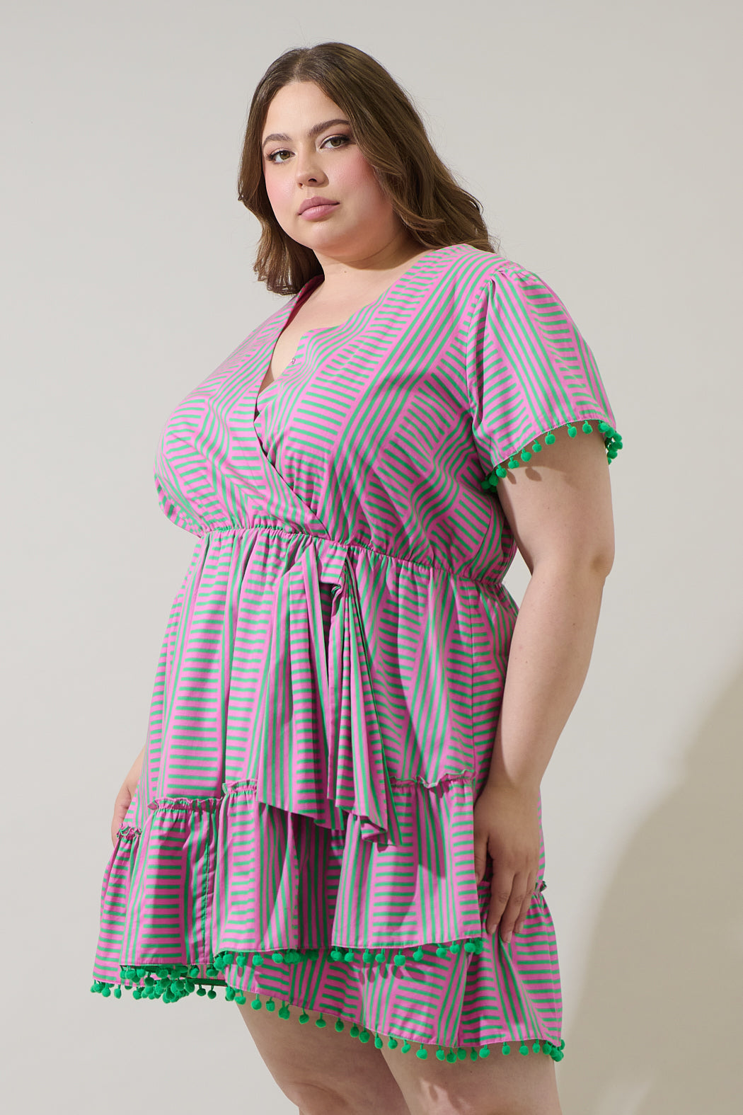 Valda Striped Fredrie Wrap Mini Dress Curve